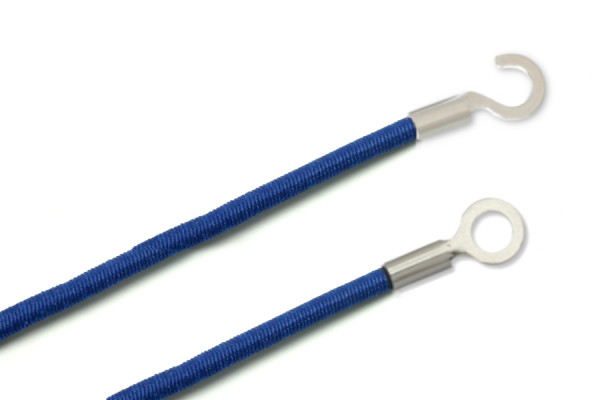 Elastische koorden met kabelklemmen, gesloten en open, blauw