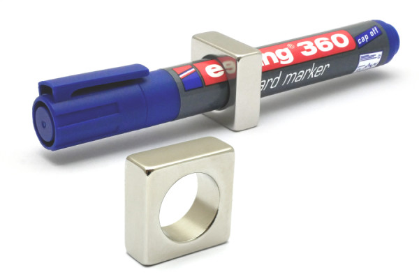 Magnetische pennenhouders, 25 x 25 x 10 mm, 17 mm Ø gat, vernikkeld