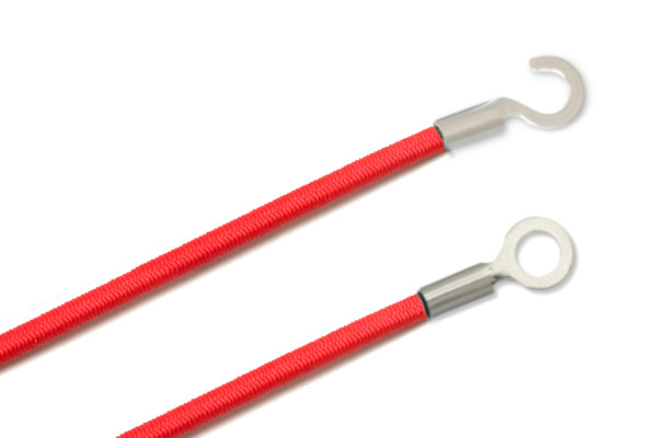 Elastische koorden met kabelklemmen, gesloten en open, rood