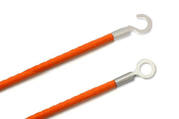 Elastische koorden met kabelklemmen, gesloten en open, donkeroranje
