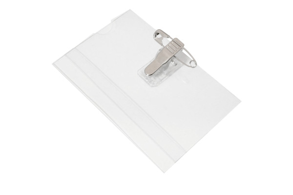 Naamkaartjes, 57 x 90 mm, met krokodillenklem en veiligheidsspeld