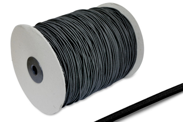 Elastisch koord, 2,5 mm Ø, op rol van 400 m, zwart