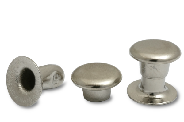 Dubbele holle klinknagels, kopdiameter 6 mm, open voet, vernikkeld