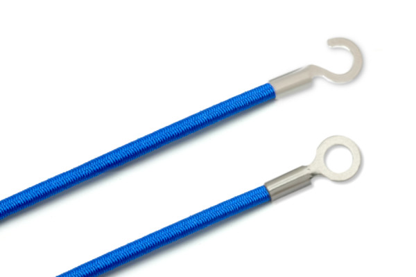 Elastische koorden met kabelklemmen, gesloten en open, middenblauw