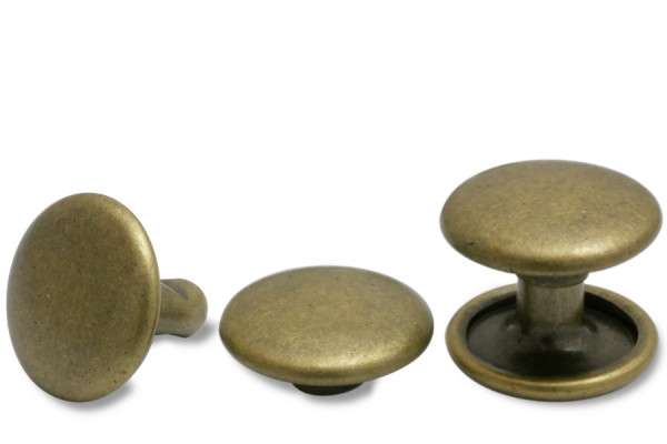 Dubbele holle klinknagels, kopdiameter 9 mm, gesloten voet, antiek vermessingd
