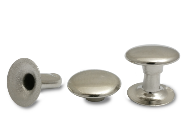 Dubbele holle klinknagels, kopdiameter 9 mm, open voet, vernikkeld