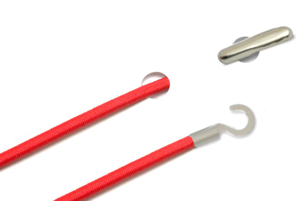 Elastische koorden met splitpen en open kabelschoen, rood
