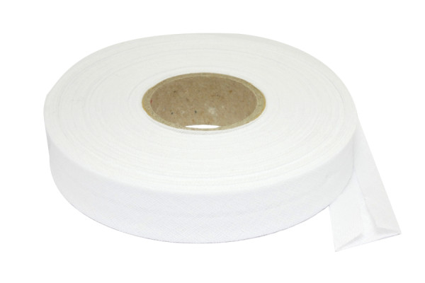 Schuine band, op rol van 20 meter, wit