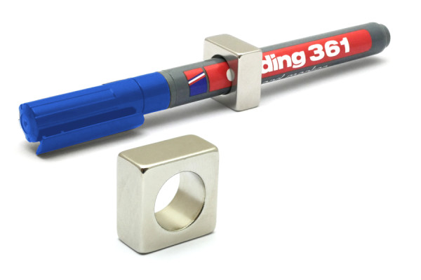 Magnetische pennenhouder, 20 x 20 x 10 mm, 13 mm Ø gat, vernikkeld